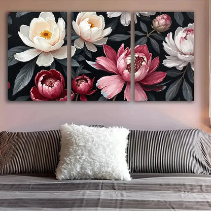3pcs Vibrant Floral Peonies Painting Wall Art Set Canvas Framed 60x90cm - High Quality Print 100% Australian Made Wall Canvas Ready to Hang