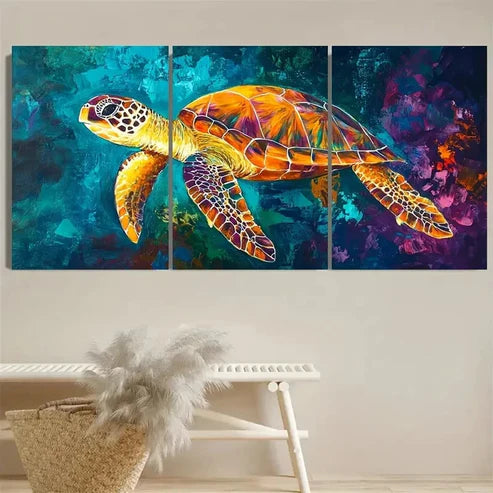 3pcs Sea Turtle Abstract Wall Art Set Canvas Unframed - High Quality Print 100% Australian Made Wall Canvas - Bella Home Decor