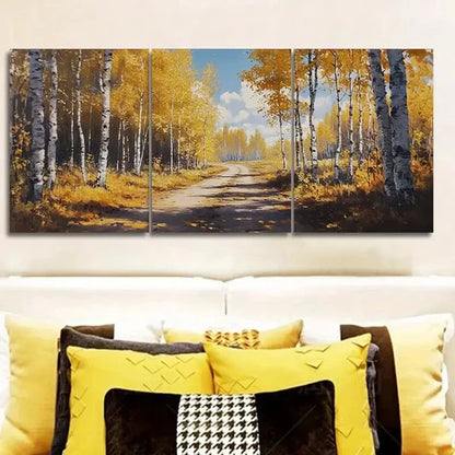 3pcs Birch forest in autumn Painting Wall Art Set Canvas Unframed - High Quality Print 100% Australian Made Wall Canvas