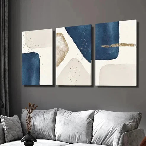 3pcs Blue and Beige Shape Splicing Decoration Wall Art Set Canvas Unframed - High Quality Print 100% Australian Made Wall Canvas - Bella Home Decor
