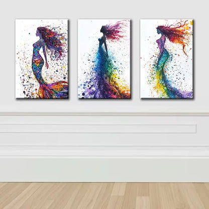 3pcs Mermaid watercolor Illustration Wall Art Set Canvas Framed 40x60cm - High Quality Print 100% Australian Made Wall Canvas Ready to Hang