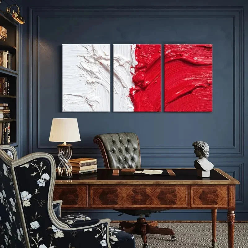 3pcs Abstract Art Red White Contrast Design Metal Print Ready to Hang Art - Bella Home Decor