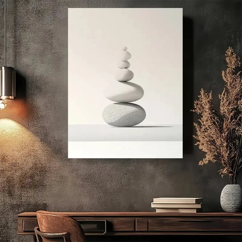 Beautiful Modern Minimalist Stone Balance Painting 40x60cm Metal Print Ready to Hang - Bella Home Decor
