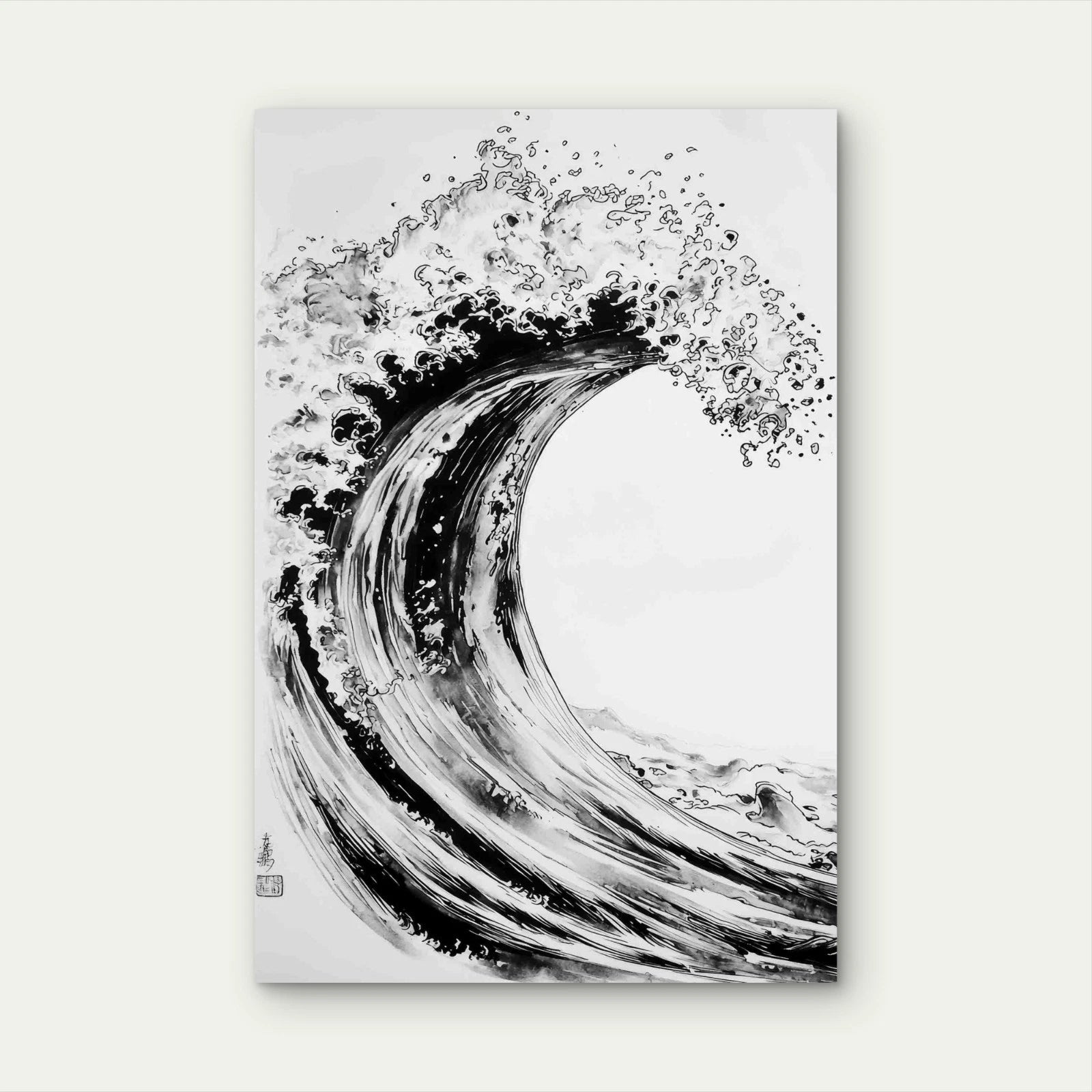 Black White Ink Painting Wave 60x90cm Metal Print Ready to Hang - Bella Home Decor