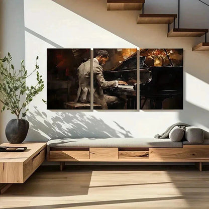 3pcs Abstract Jazz Musician Playing Piano Wall Art Set Canvas Framed 40x60cm - High Quality Print 100% Australian Made Wall Canvas Ready to Hang - Bella Home Decor