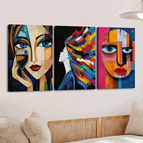3pcs Abstract Figures Paint Ladies Blue & Green Wall Art Set Canvas Unframed - High Quality Print 100% Australian Made Wall Canvas
