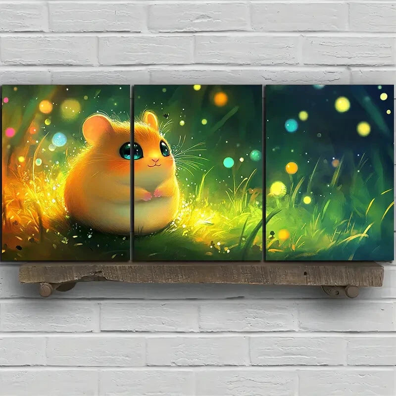 3pcs Beautiful Hamster Green Themed Metal Print Ready to Hang Art - Bella Home Decor