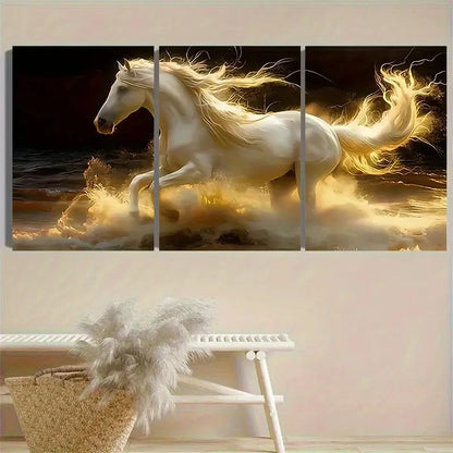 3pcs Majestic White Horse with Flowing Wall Art Set Canvas Framed 60x90cm - High Quality Print 100% Australian Made Wall Canvas Ready to Hang