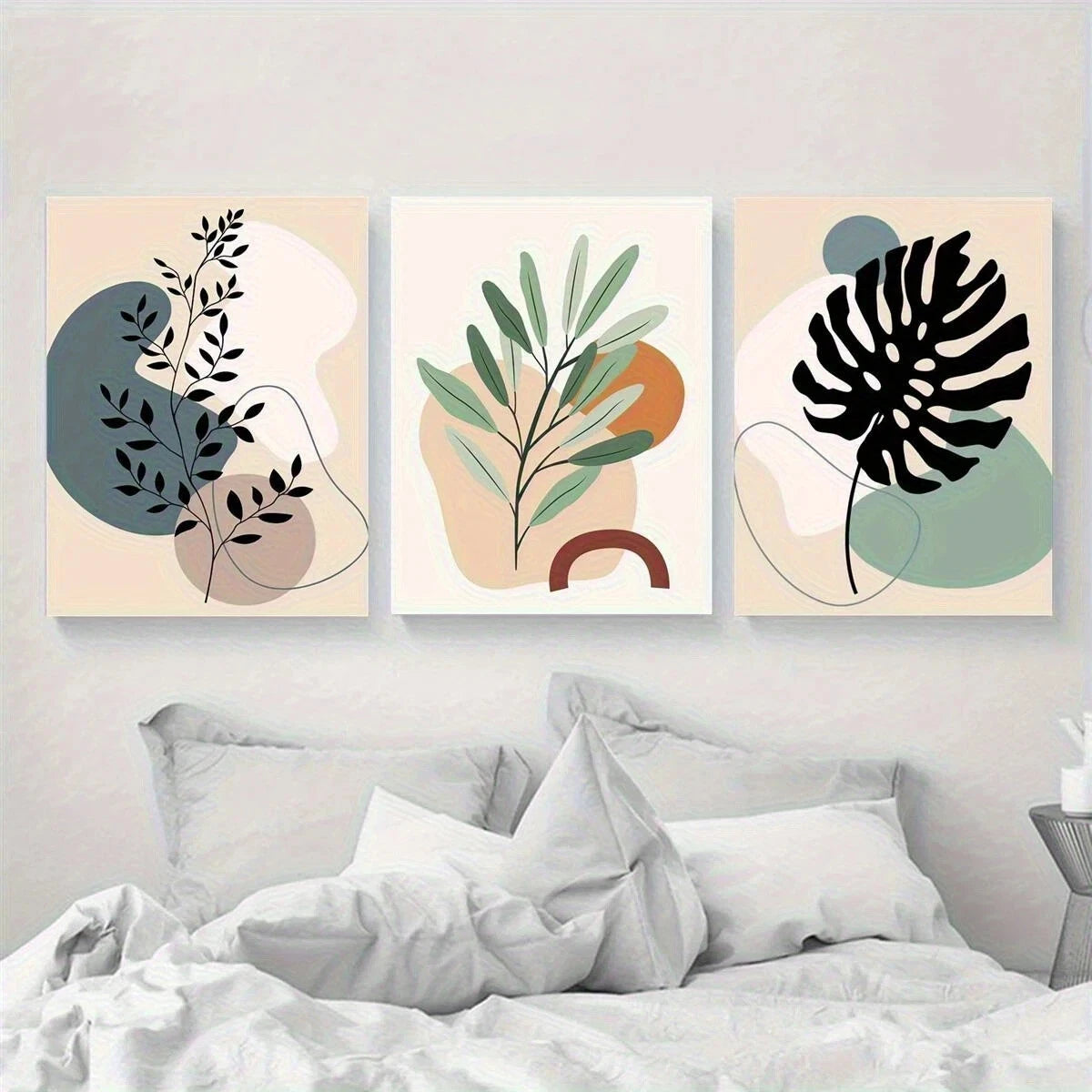 3pcs Abstract Geometric Shape Plant Flowers Metal Print Ready to Hang Art