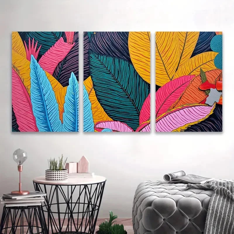 3pcs Colorful Tropical Leaves Wall Art Set Canvas Framed 40x60cm - High Quality Print 100% Australian Made Wall Canvas Ready to Hang - Bella Home Decor