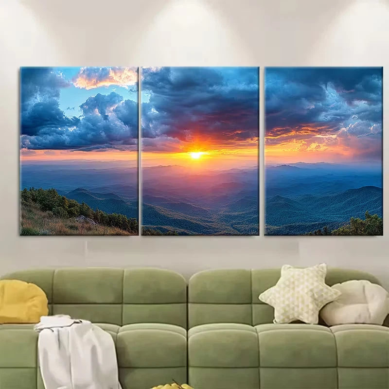 3pcs Sunset Over Blue Ridge Mountains Metal Print Ready to Hang Art