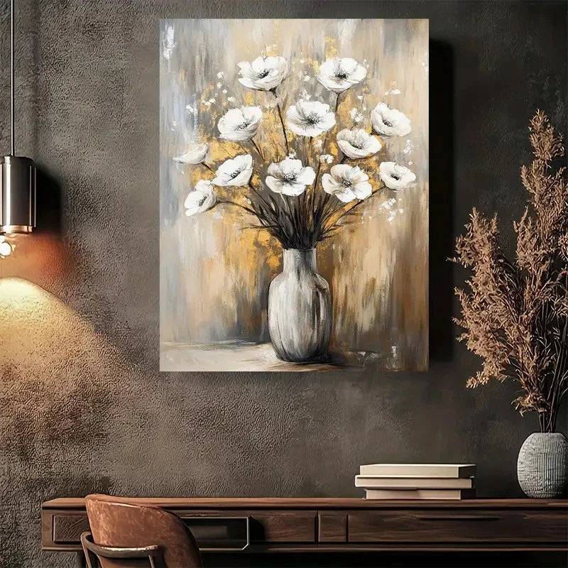 Beautiful Modern Vintage Abstract Floral Painting 40x60cm Metal Print Ready to Hang - Bella Home Decor
