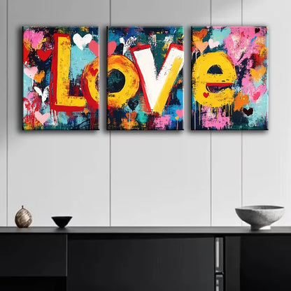 3pcs Abstract Love Bold Colorful Lettering Metal Print Ready to Hang Art - Bella Home Decor