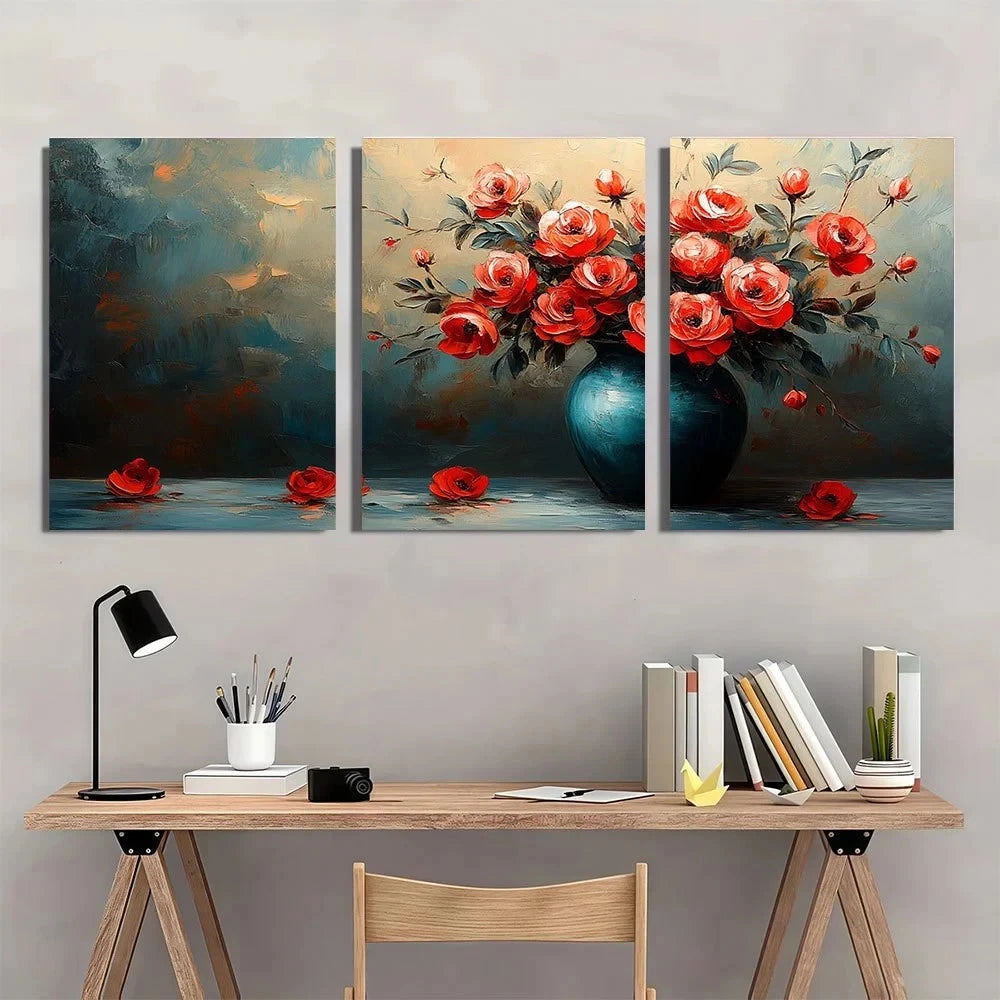 3pcs Modern Abstract Vases And Floral Metal Print Ready to Hang Art - Bella Home Decor