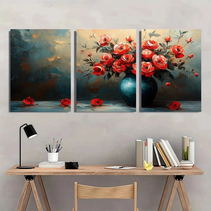 3pcs Modern Abstract Vases And Floral Metal Print Ready to Hang Art - Bella Home Decor