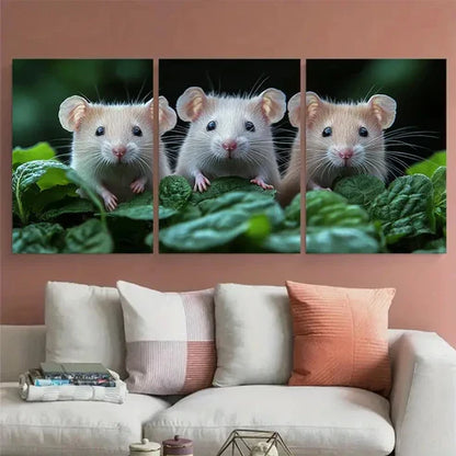 3pcs White Rats Painting Pets Portrait Wall Art Canvas Unframed - High Quality Print 100% Australian Made Wall Canvas
