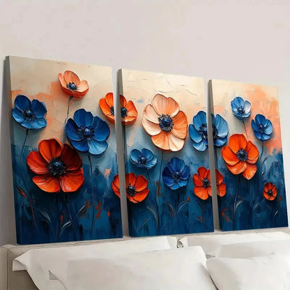 3pcs  Original Blue Floral Landscape FT     Wall Art Set Canvas Framed 50x70cm - High Quality Print 100% Australian Made Wall Canvas Ready to Hang - Bella Home Decor