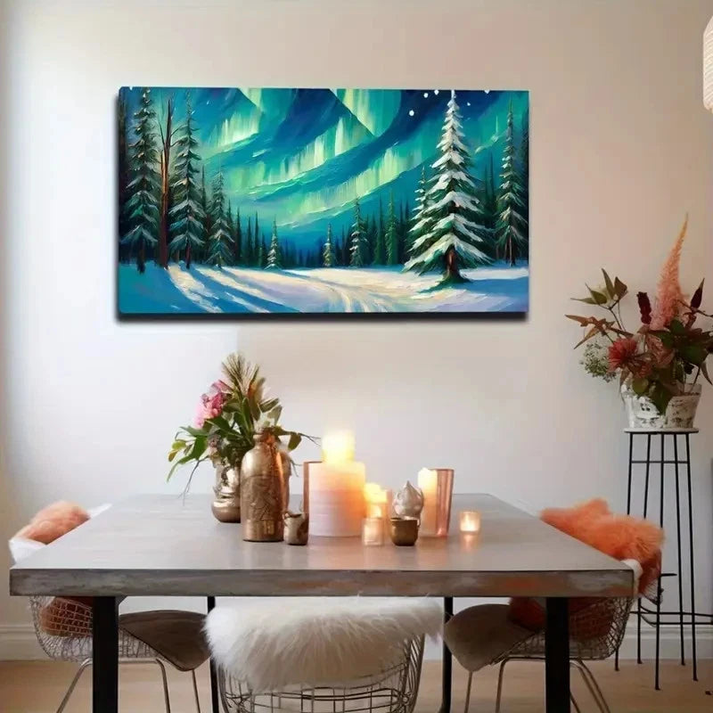 Northern Lights Over Iceland Wall Art Canvas Office Home Room Framed 120x60cm