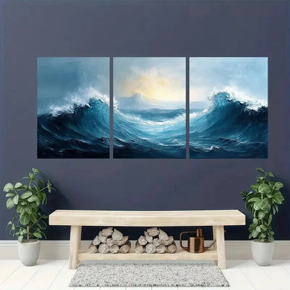 3pcs Blue and White Abstract Painting Metal Print Ready to Hang Art