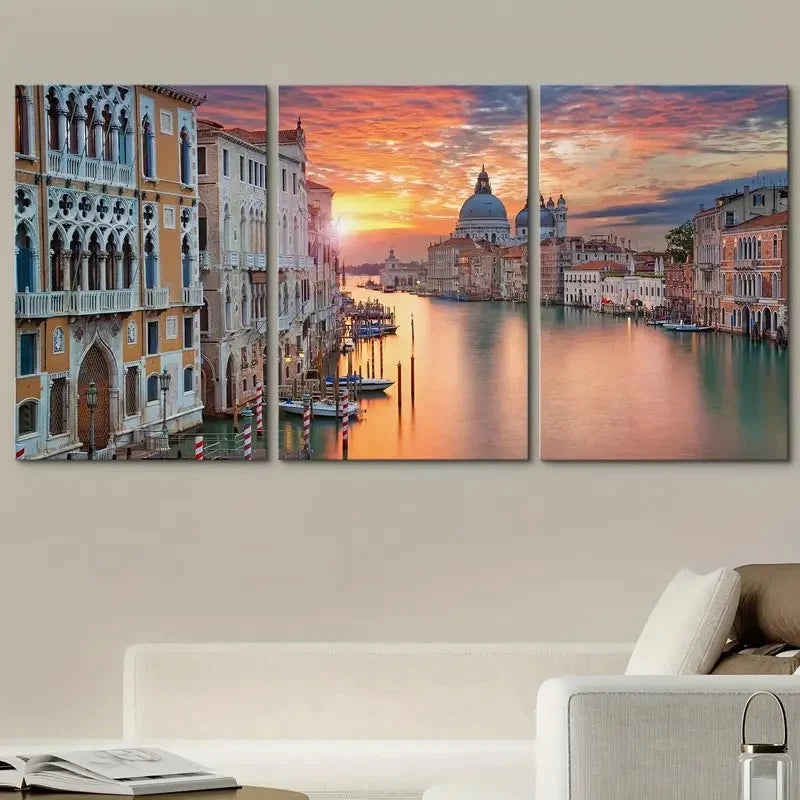 3pcs Depiction of The Grand Canal in Venice Metal Print Ready to Hang Art - Bella Home Decor