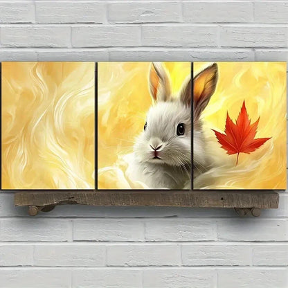 3pcs Maple Red Leaf And Rabbit Wall Art Set Canvas Framed 60x90cm - High Quality Print 100% Australian Made Wall Canvas Ready to Hang - Bella Home Decor