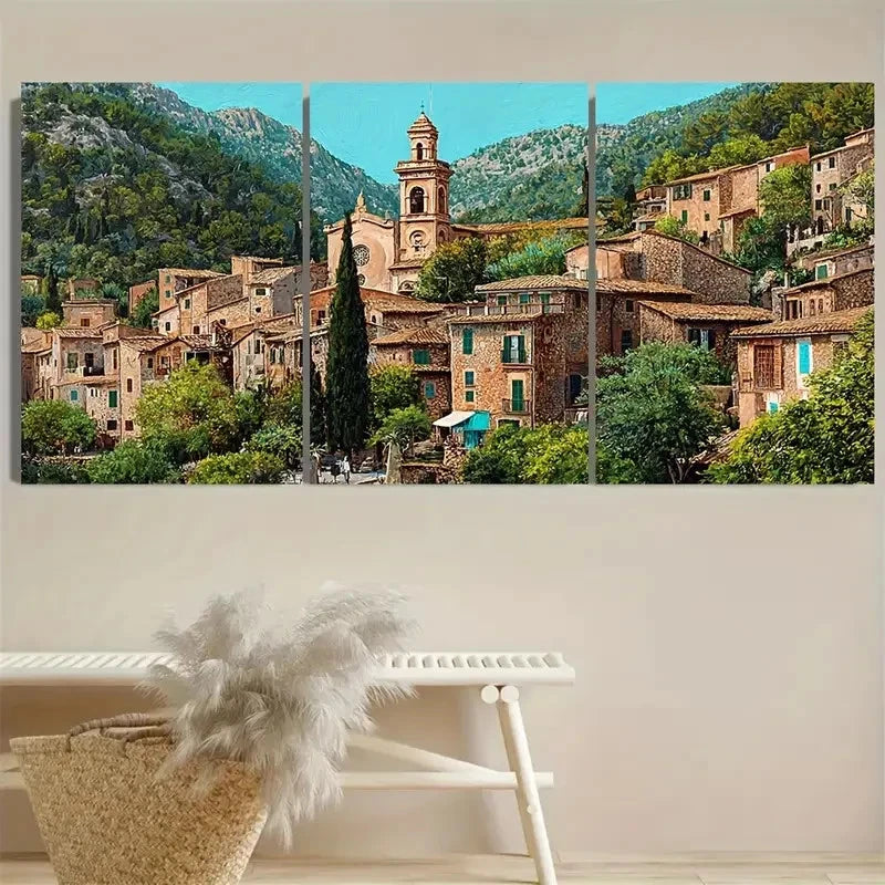 3pcs Valldemossa, Mallorca Spain Cityscape Wall Art Set Canvas Framed 40x60cm - High Quality Print 100% Australian Made Wall Canvas Ready to Hang
