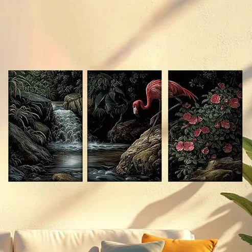 3pcs Vintage Flamingo Wall Art Set Canvas Unframed - High Quality Print 100% Australian Made Wall Canvas
