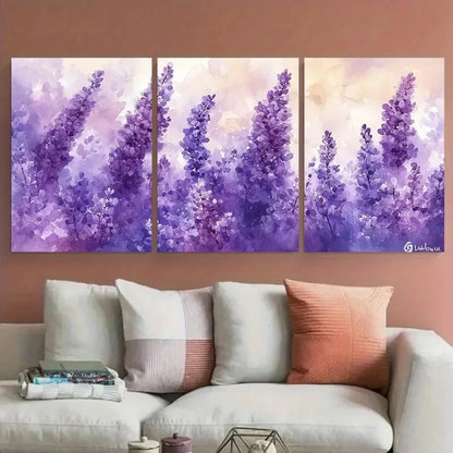 3pcs Elegant Lilac Watercolor Abstract Floral Metal Print Ready to Hang Art - Bella Home Decor