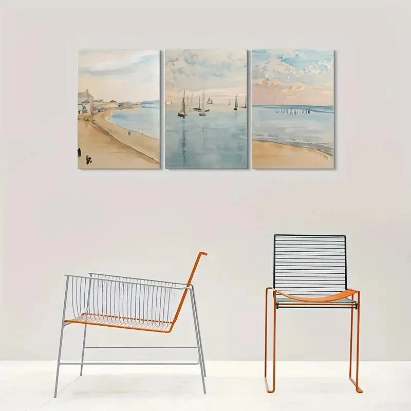 3pcs Beach Scene Sailboats and Sunset Sky Metal Print Ready to Hang Art - Bella Home Decor