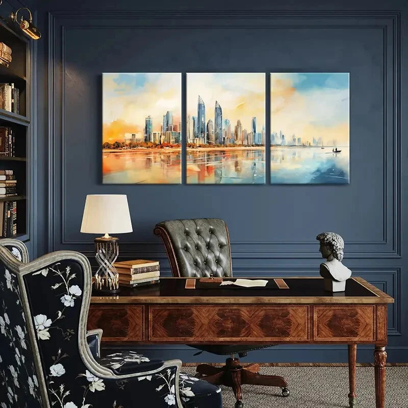 3pcs Cityscape Modern Architecture Vibrant Sky Metal Print Ready to Hang Art - Bella Home Decor