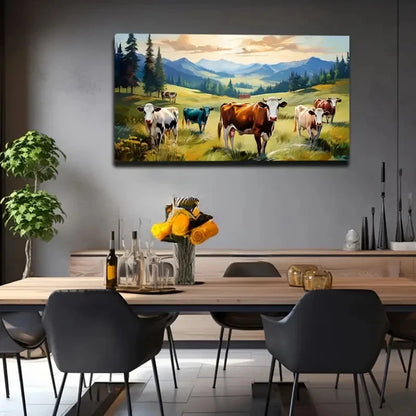 Country Cows Harmonious Space Wall Art Canvas Office Home Room Framed 120x60cm