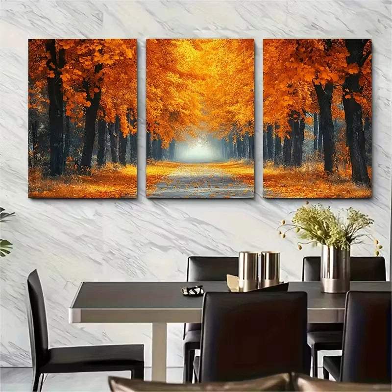 3pcs Yellow Orange Leaf Trees Metal Print Ready to Hang Art