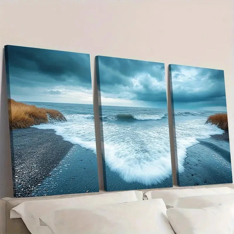 3pcs Ocean Waves & Sandy Shore Scene Z    Wall Art Set Canvas Framed 60x90cm - High Quality Print 100% Australian Made Wall Canvas Ready to Hang