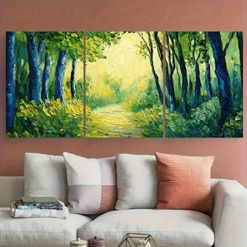 3pcs Forest Path Green Woodland Tree Metal Print Ready to Hang Art - Bella Home Decor