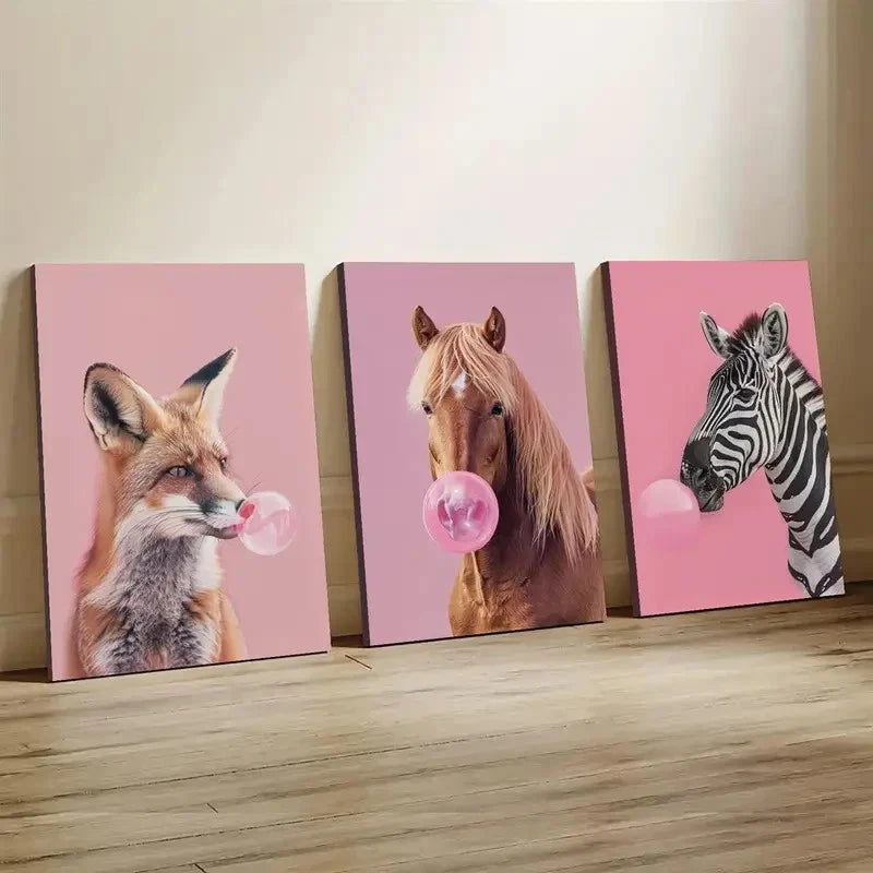 3pcs Whimsical Animal Canvas  wall Art Set Canvas Framed 40x60cm - High Quality Print 100% Australian Made Wall Canvas Ready to Hang - Bella Home Decor