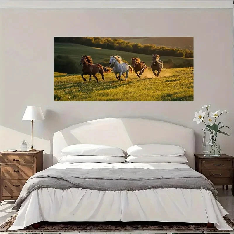 Golden Sunset Field Wall Art Canvas Office Home Room Framed 120x60cm