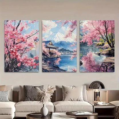 3pcs Sakura Blossom Japanese Nature Metal Print Ready to Hang Art - Bella Home Decor