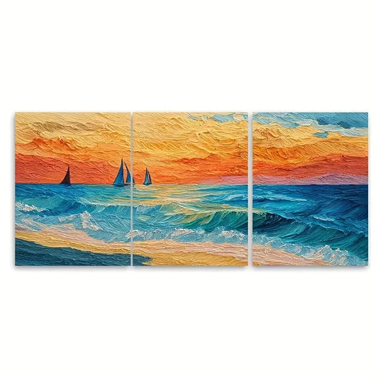 3pcs Sunset Over The Ocean Wall Art Set Canvas Framed 60x90cm – High Quality Print 100% Australian Made Wall Canvas Ready to Hang