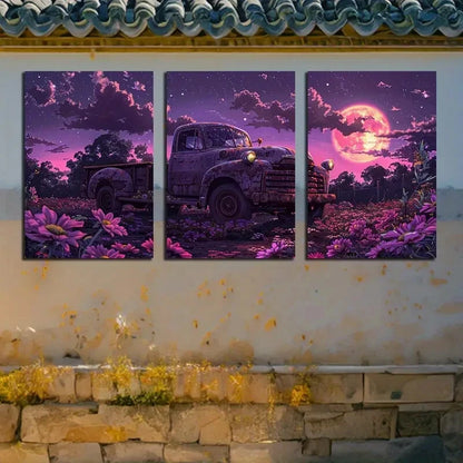 3pcs Rusty Trucks, Half Buried on The Grass Design Metal Print Ready to Hang Art - Bella Home Decor