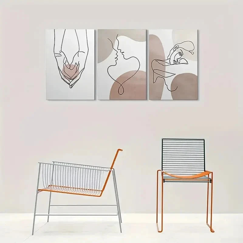 3pcs Abstract Painting Line Drawing Metal Print Ready to Hang Art - Bella Home Decor