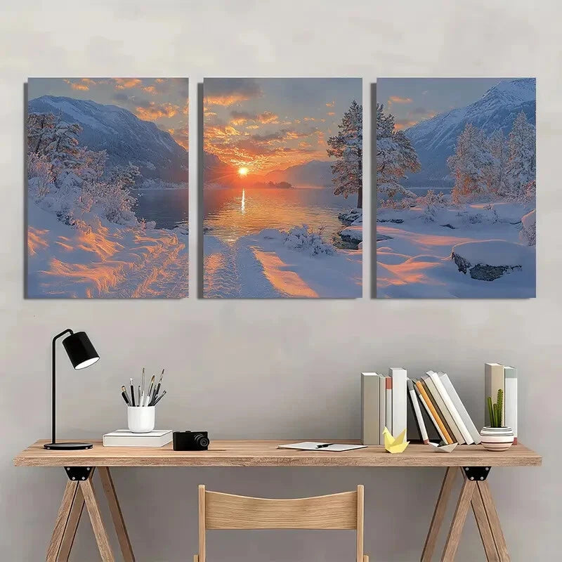 3pcs Lake Chelan Painting Washington Watercolor Metal Print Ready to Hang Art - Bella Home Decor