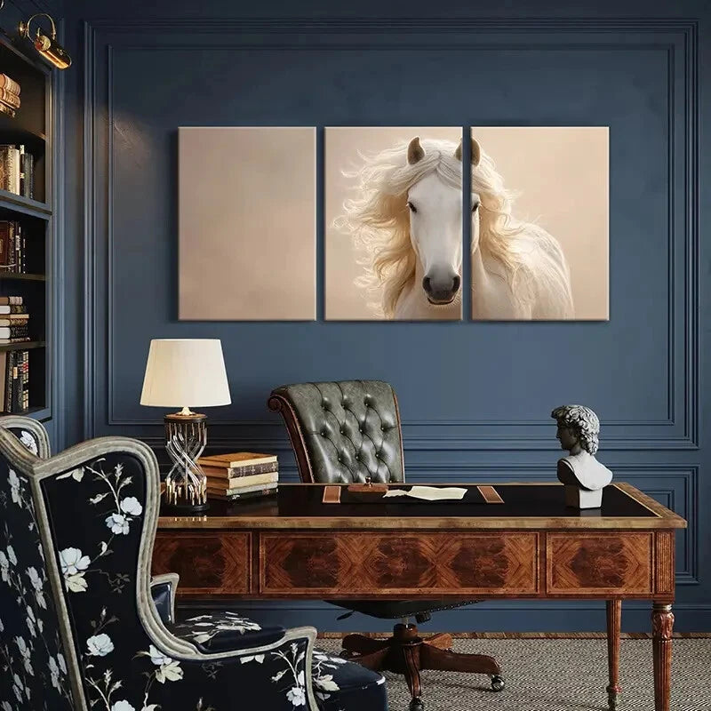 3pcs Elegant White Horse Art Luxurious Metal Print Ready to Hang Art - Bella Home Decor