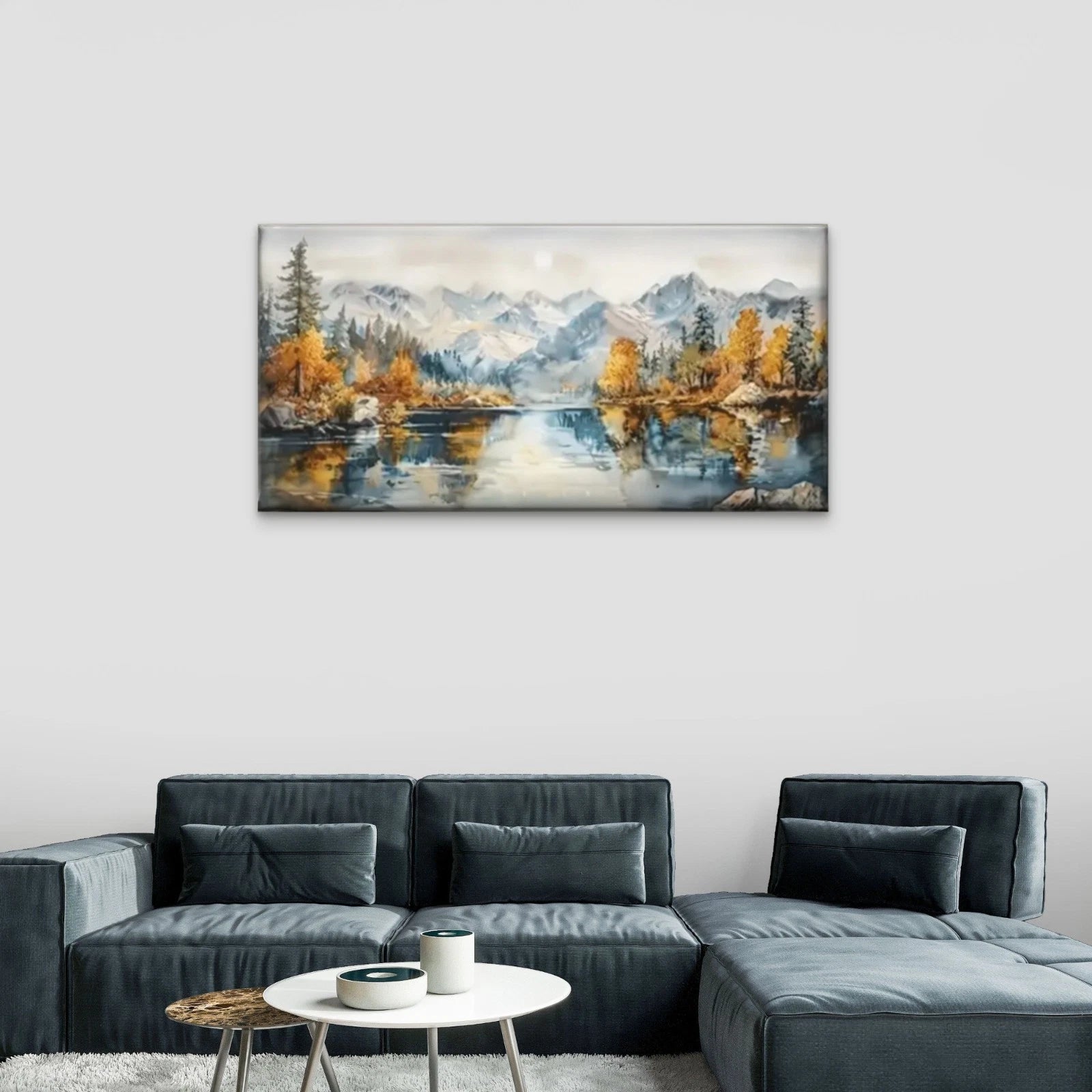 Mountain Lake Mountain Trees Wall Art Canvas Office Home Room Framed 120x60cm - Bella Home Decor