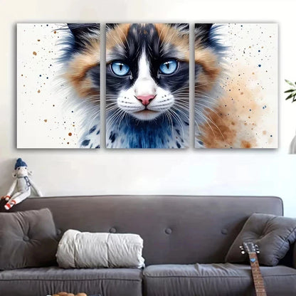 3pcs Watercolors of cat Painting Metal Print Ready to Hang Art