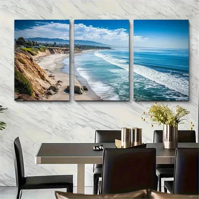 3pcs Cambrillo Beach Poster Travel Perfect Wall Art Set Canvas Framed 50x70cm - High Quality Print 100% Australian Made Wall Canvas Ready to Hang - Bella Home Decor