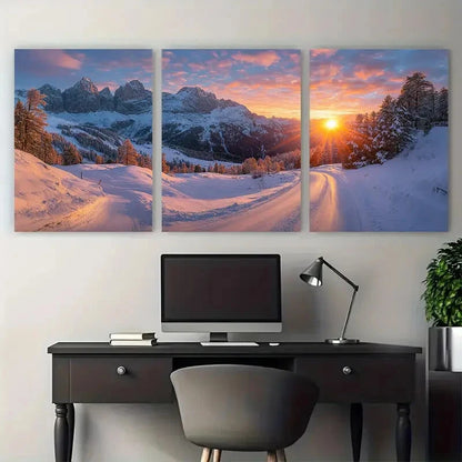 3pcs Alpine Highlands Sunlit Sky Metal Print Ready to Hang Art - Bella Home Decor