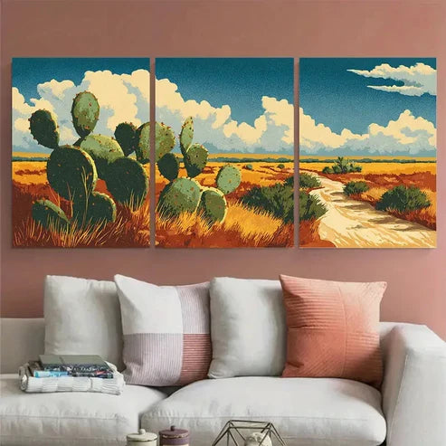 3pcs Texas Travel Cacti illustration Wall Art Set Canvas Unframed - High Quality Print 100% Australian Made Wall Canvas