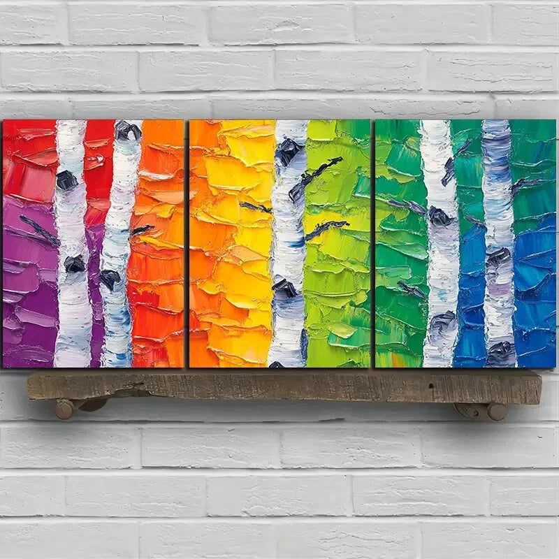 3pcs Colorful Trees Purple Green Blue Metal Print Ready to Hang Art - Bella Home Decor