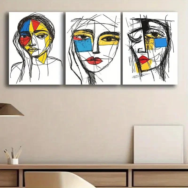 3pcs Elegant Woman Sketch Wall Art Set Canvas Framed 60x90cm - High Quality Print 100% Australian Made Wall Canvas Ready to Hang