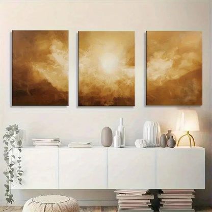 3pcs Glamorous Golden Sunlight Abstract Metal Print Ready to Hang Art - Bella Home Decor